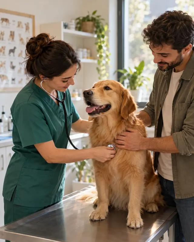 Köpeği muayene eden veteriner hekim